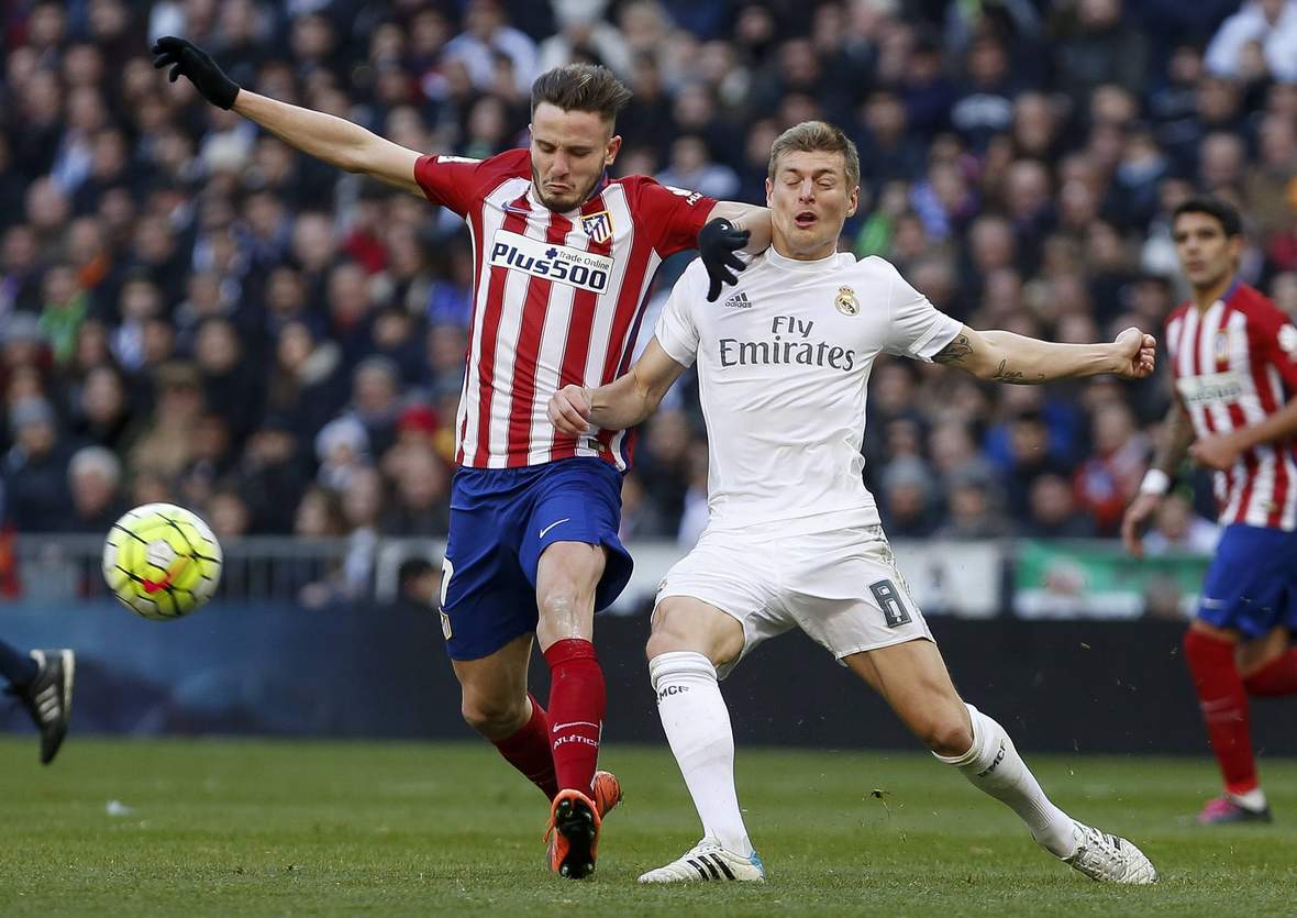 Niguez Atletico Kroos Real Champions League Toni Kroos im Zweikampf mit Saul Niguez. Unser Tipp: Atletico gewinnt gegen Real.