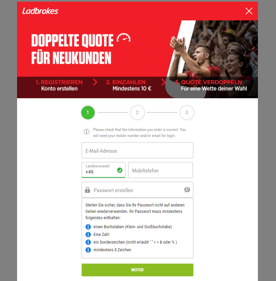 Registrierung, sportwetten, Ladbrokes Registrierung bei Ladbrokes