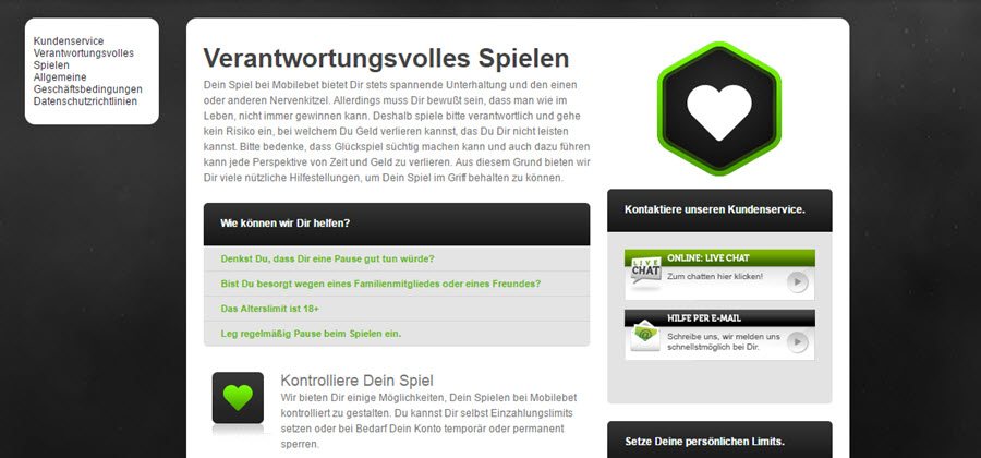 Screenshot Mobilebet Desktop Version Verantwortungsvolles Spielen