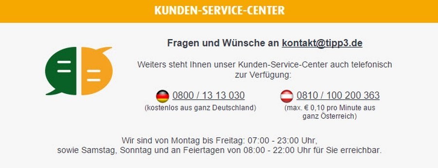 Screenshot tipp3 Kundenservice