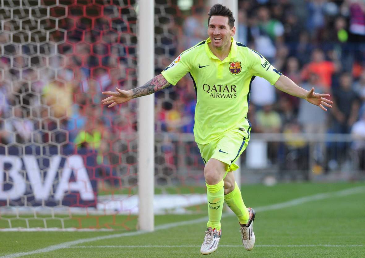 Lionel Messi jubelt nach Tor für Barcelona. ©Imago