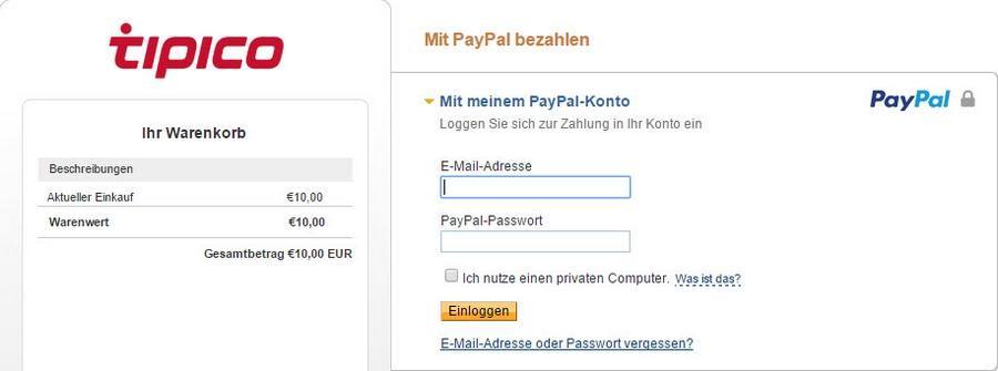 Screenshot tipico Registrierung mit Paypal