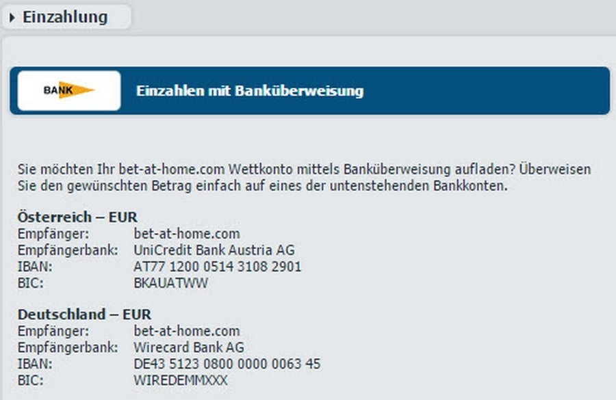 Screenshot Bankueberweisung bei bet-at-home