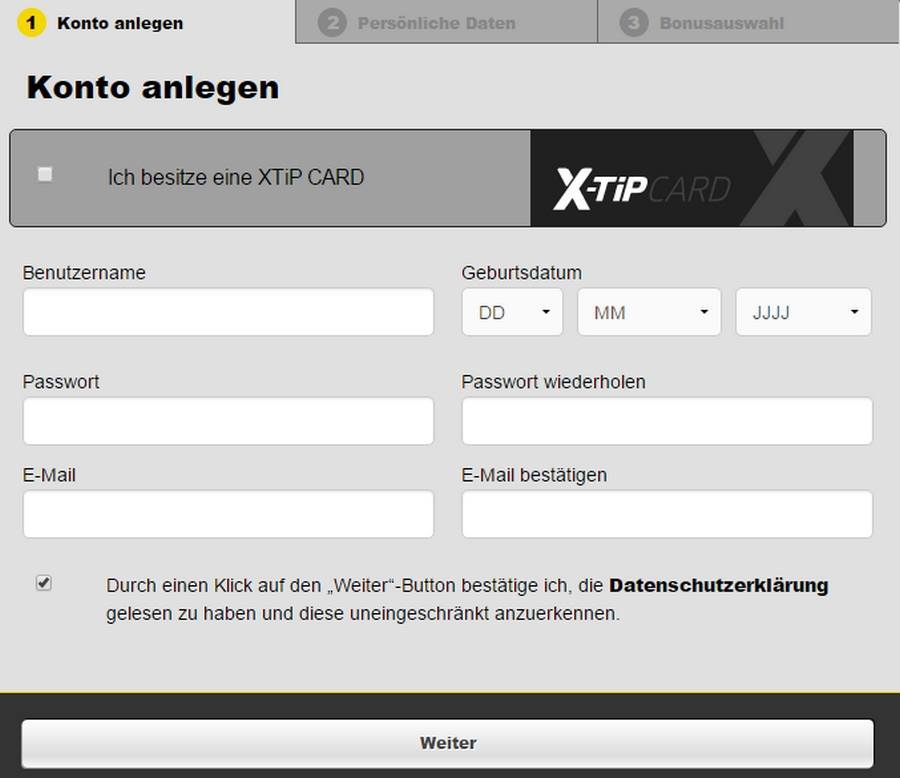 Screenshot X-TiP Anmelde-Formular