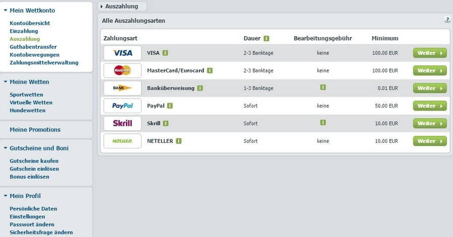 Screenshot bet-at-home Auszahlung