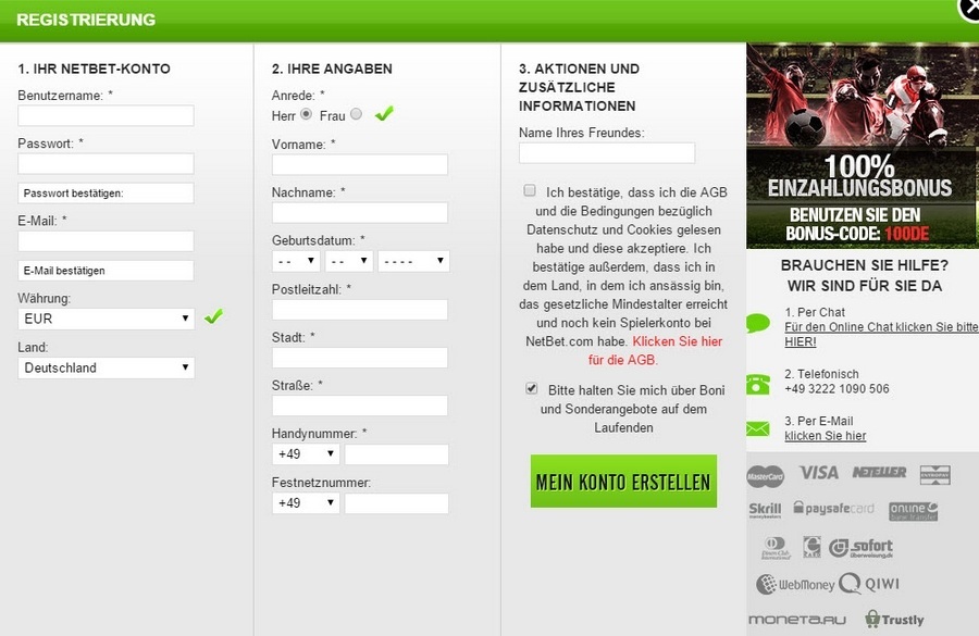 Screenshot NetBet Anmelde-Formular