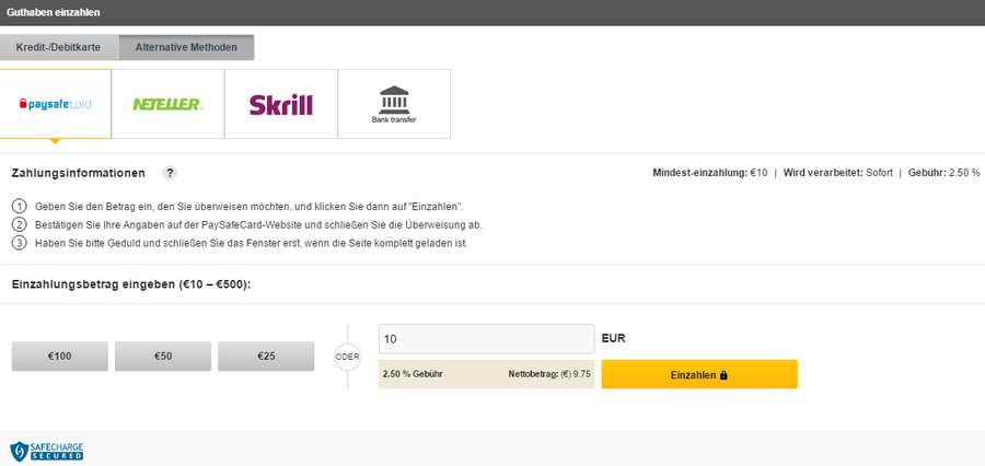 Betfair Einzahlungsseite