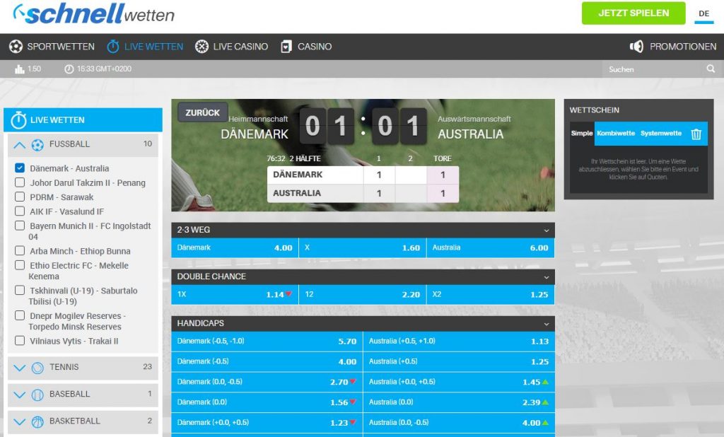 Screenshot SchnellWetten Livewetten