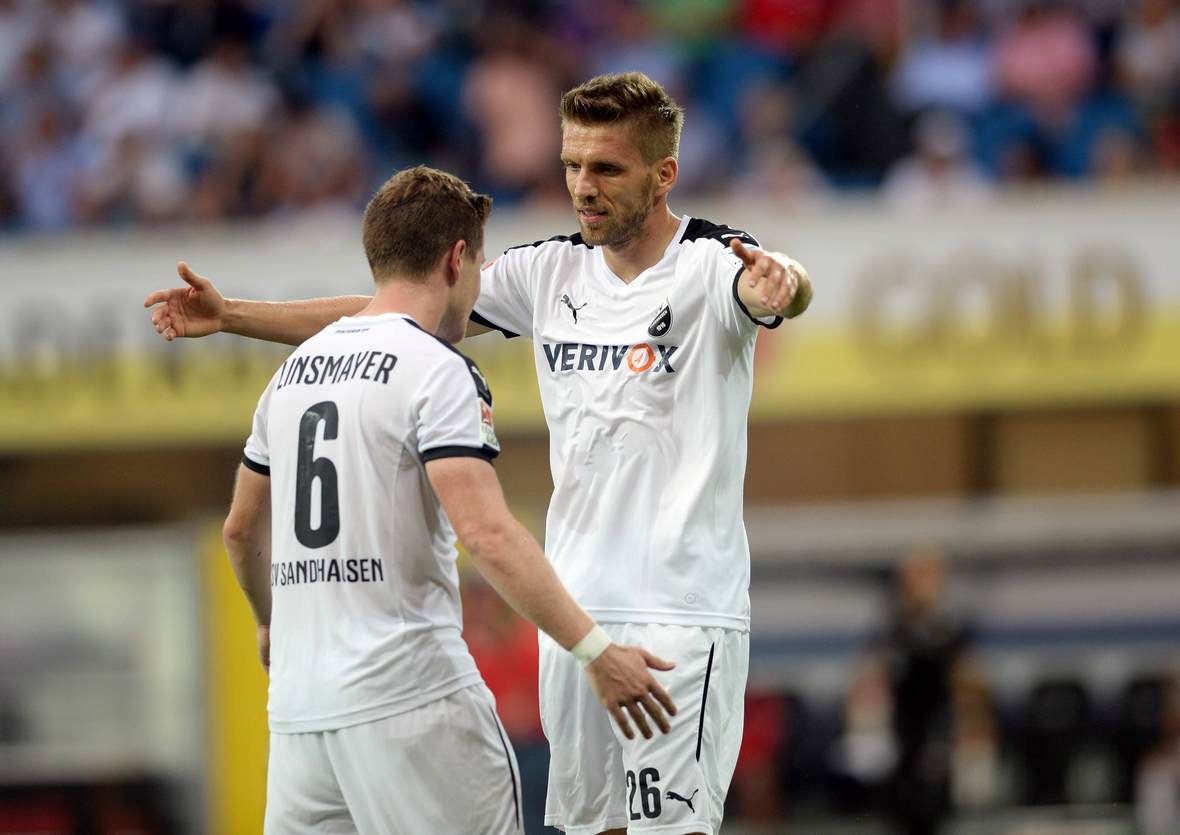 ranisav jovanovic, sv sandhausen, 2. bundesliga Linsmayer jubelt mit Jovanovic